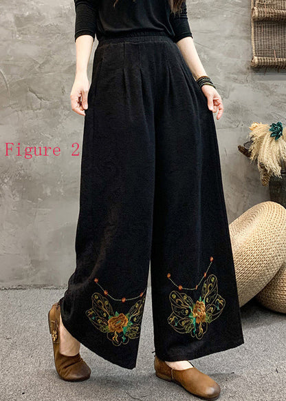 Ethnic Style Embroidered Elastic Waist Wide Leg Pants Spring BV013