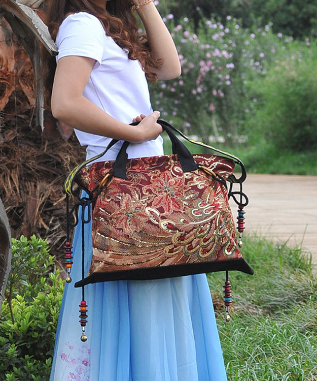 Ethnic Style Embroidered Tassel Canvas Shoulder Bag HJ1050