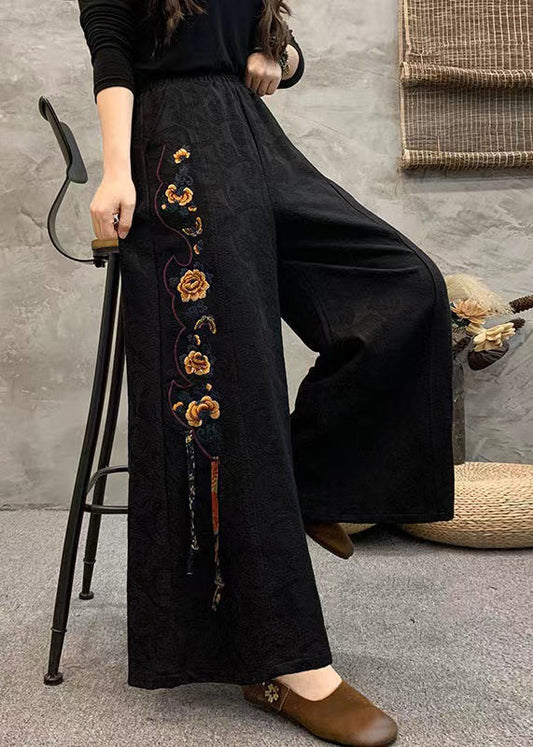 Ethnic Style High Waisted Embroidered Wide Leg Pants Summer GEM581