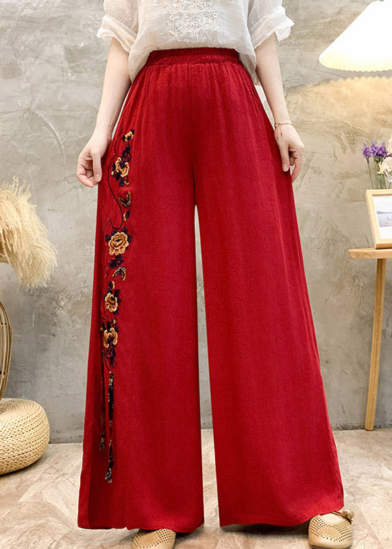 Pantalon large brodé taille haute de style ethnique pour l'été GEM581