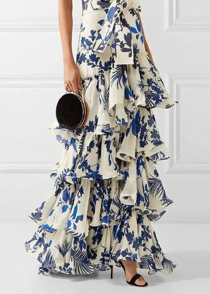 European And American Bohemian Vacation Style Ruffled Print Dress Sleeveless XX097