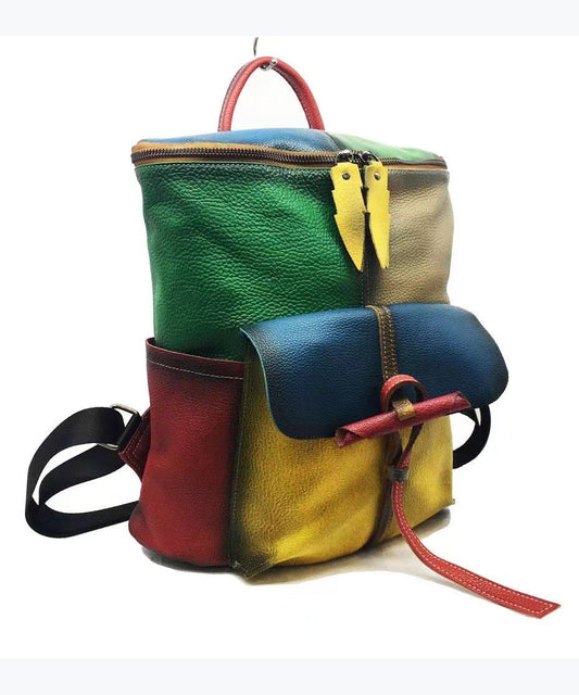 Sac à dos en cuir de vachette véritable coloré de style européen et américain HJ1026