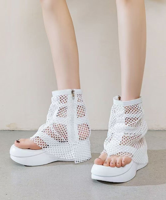 European And American Style White Platform Breathable Mesh Clip Toe Cool Boots YC026