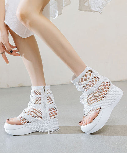 European And American Style White Platform Breathable Mesh Clip Toe Cool Boots YC026