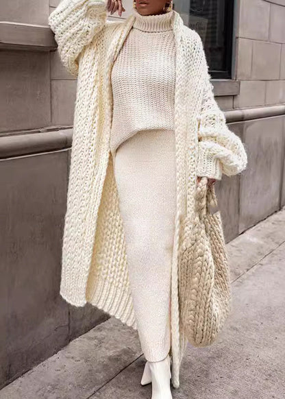 Cardigan en tricot à manches bouffantes blanc de style européen et américain QY002