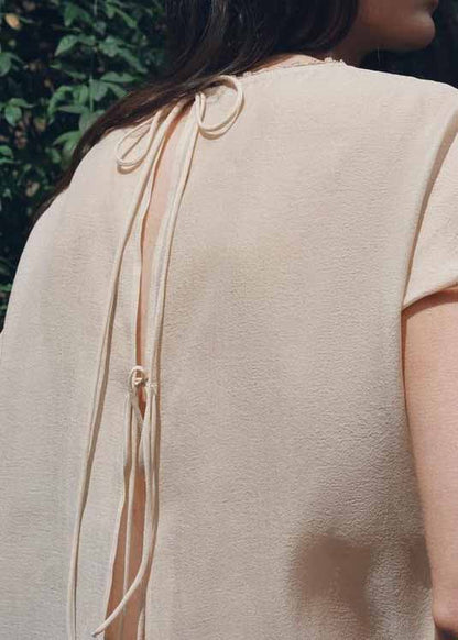 Wrinkled Top O-Neck Summer Fashion Apricot Floral Chiffon