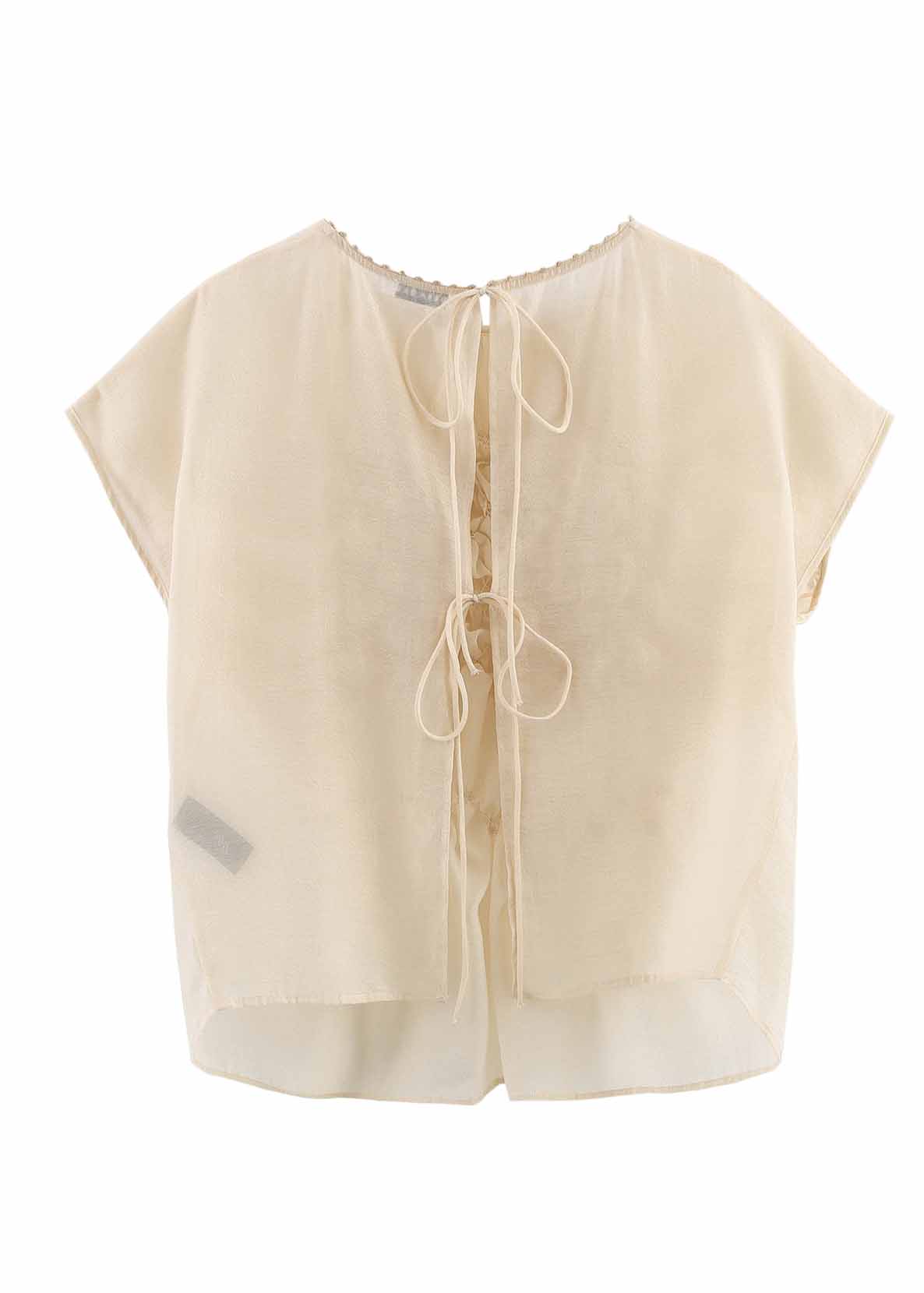 Wrinkled Top O-Neck Summer Fashion Apricot Floral Chiffon