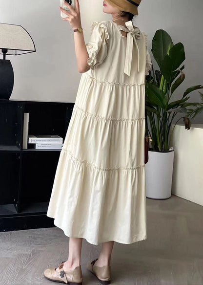 Fashion Apricot Square Collar Long Dress Short Sleeve BV027