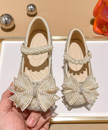 Fashion Strap Apricot Pearl Buckle Flats Zircon Kids