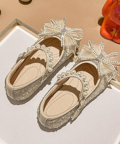 Fashion Strap Apricot Pearl Buckle Flats Zircon Kids