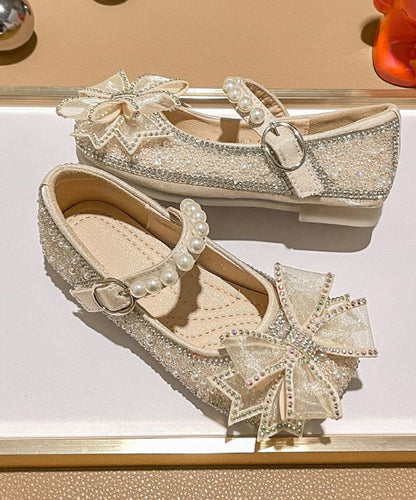 Fashion Strap Apricot Pearl Buckle Flats Zircon Kids