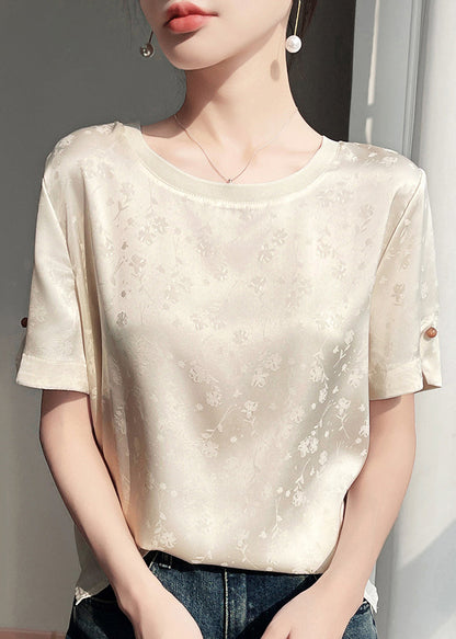 Sleeve Beige Silk Original Blouses Fashion Design Short Jacquard