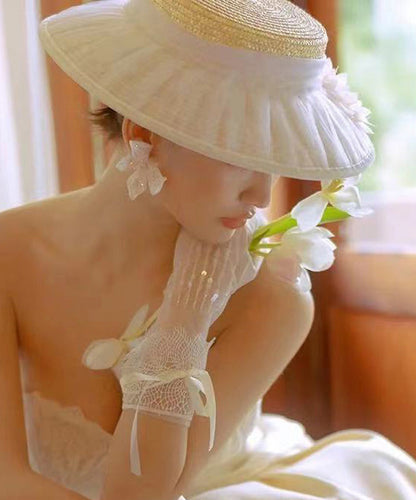 Beige Tulle Wrinkled Woven Fashion Straw Hat Cloche