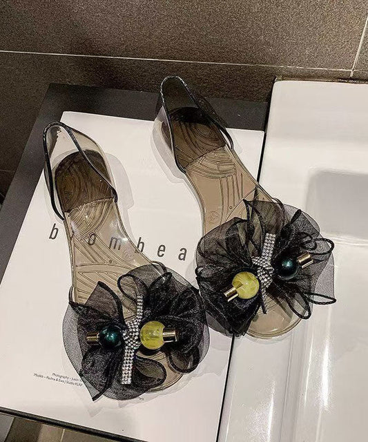 Black Bow Toe Sandals Clear Peep Splicing Fashion