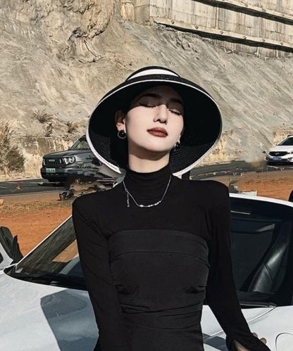 Bucket Woven Black Fashion Bow Hat Straw