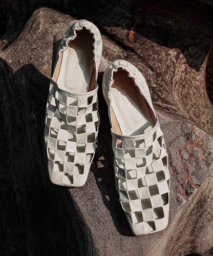 Shoes Leather Loafer Cowhide Out Splicing Fashion Black Hollow