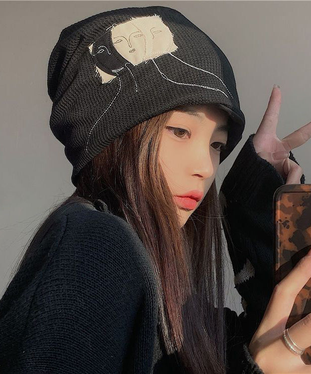 Hat Black Versatile Fashion Bonnie Cotton Patch