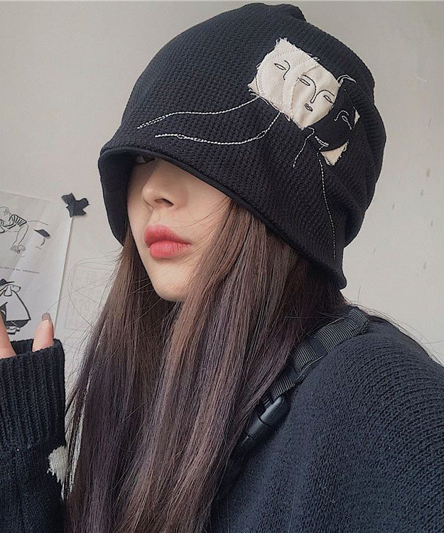 Fashion Patch Versatile Hat Black Bonnie Cotton