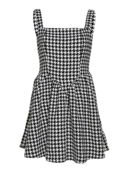 Summer Dress Spaghetti Fashion Black Cotton Strap Plaid
