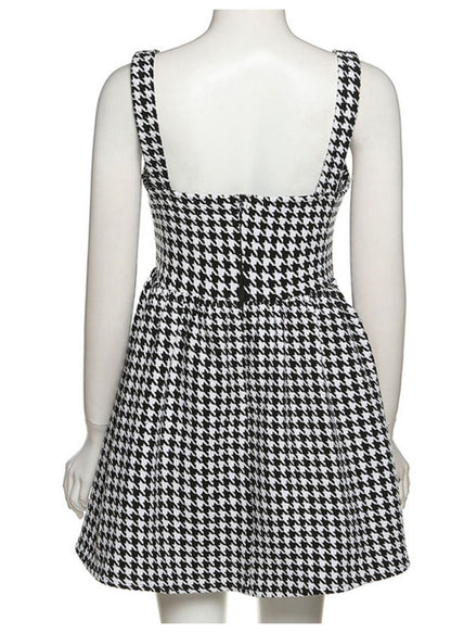 Summer Dress Spaghetti Fashion Black Cotton Strap Plaid