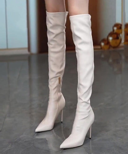 Fashion Black Zippered Splicing Stiletto Knee Boots TE012