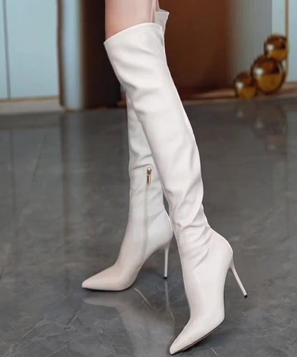 Fashion Black Zippered Splicing Stiletto Knee Boots TE012