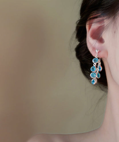 Tassel Of Blue Drop Fashion Grapes Copper Crystal Earrings Bunch