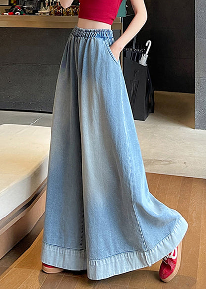 Leg Wide Blue Pockets Waist Fashion Jeans Elastic