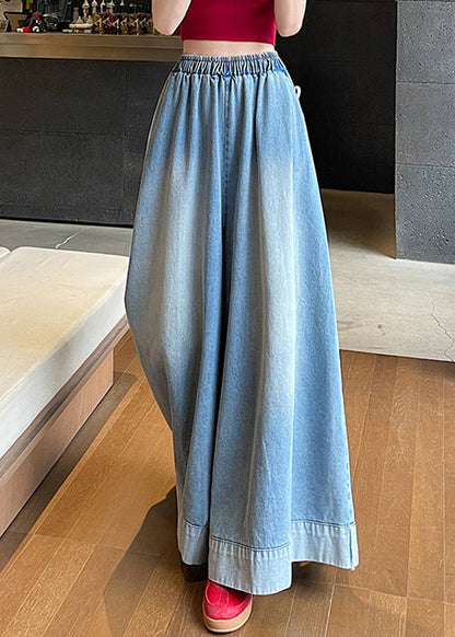 Leg Wide Blue Pockets Waist Fashion Jeans Elastic