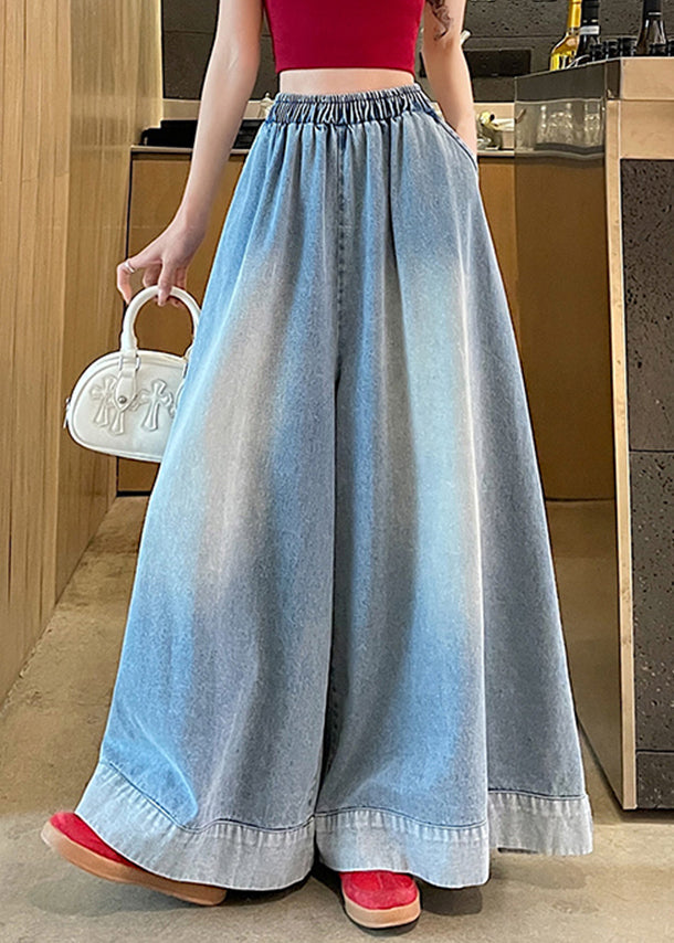 Leg Wide Blue Pockets Waist Fashion Jeans Elastic