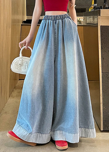 Leg Wide Blue Pockets Waist Fashion Jeans Elastic