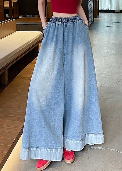 Leg Wide Blue Pockets Waist Fashion Jeans Elastic