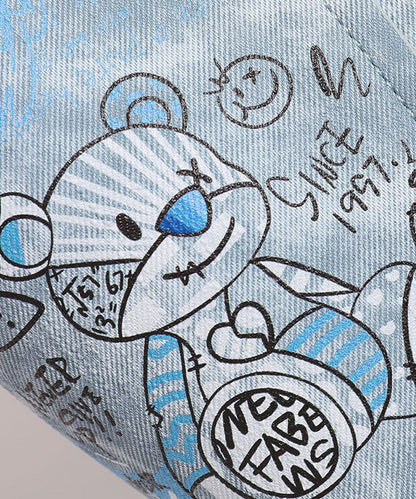 Denim Bucket Blue Print Fashion Patchwork Bag