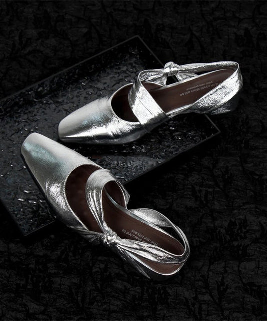 Chunky Sandals Bow Silver Fashion Splicing Sheepskin