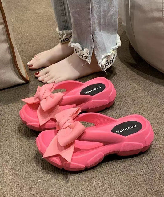 Chaussons tendance à nœuds et bout ouvert en rose AA020