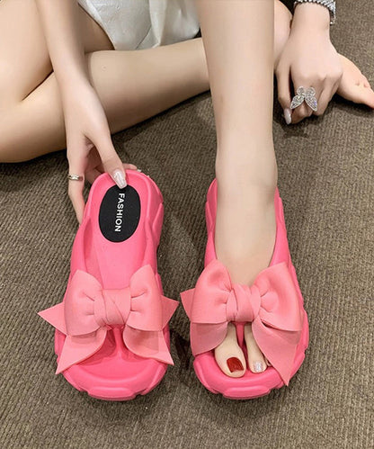 Chaussons tendance à nœuds et bout ouvert en rose AA020