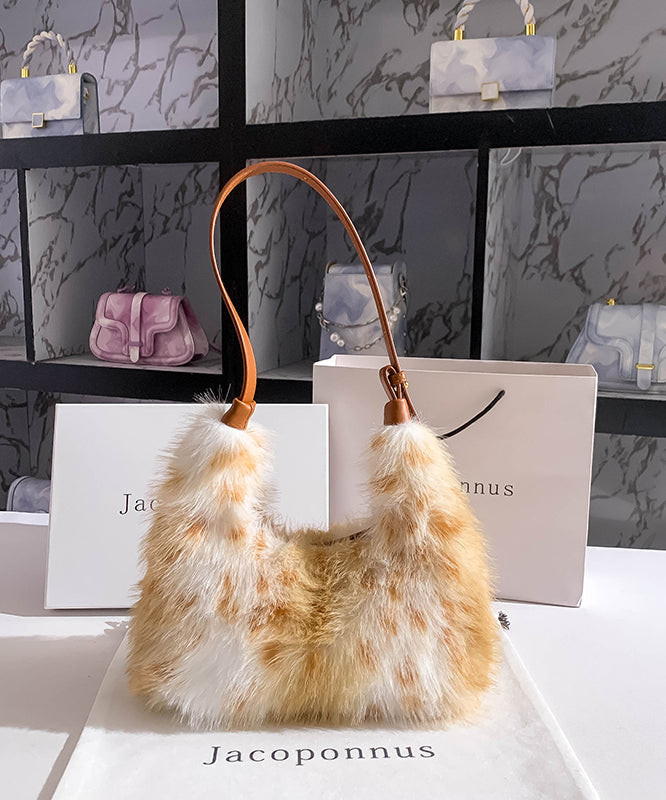 Fashion Fuzzy Handbag Brown Fur Fluffy Versatile Satchel
