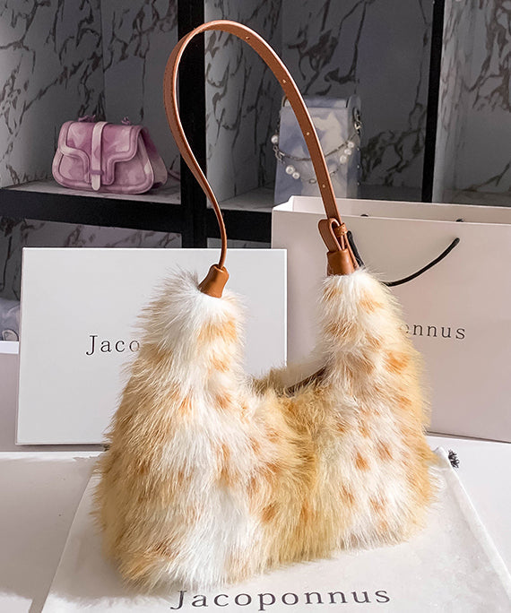 Fashion Fuzzy Handbag Brown Fur Fluffy Versatile Satchel