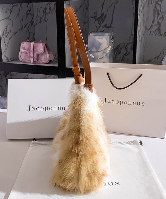 Fashion Fuzzy Handbag Brown Fur Fluffy Versatile Satchel