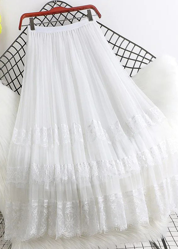 Maxi Lace Tulle Brown Woman Fashion High Skirts Mesh Waist