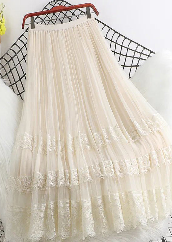 Maxi Lace Tulle Brown Woman Fashion High Skirts Mesh Waist