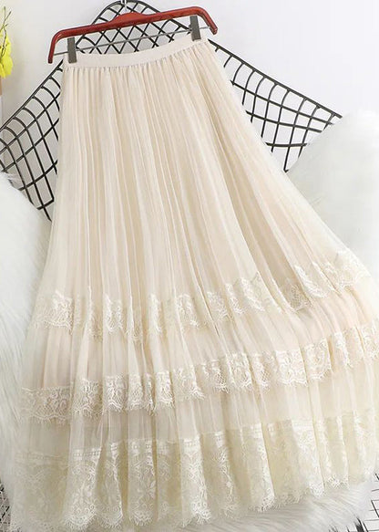 Maxi Lace Tulle Brown Woman Fashion High Skirts Mesh Waist