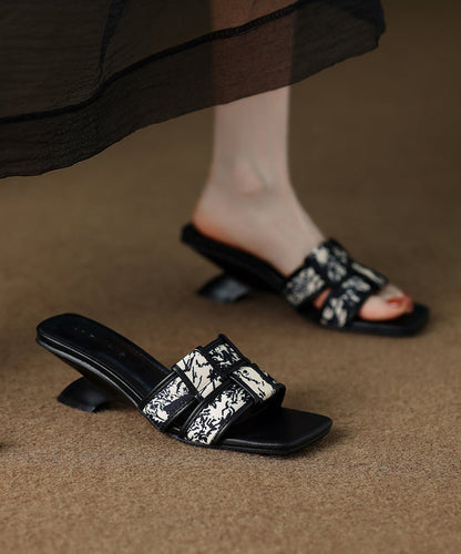 Fashion Splicing Slide Brown Wedge Toe Peep Sandals