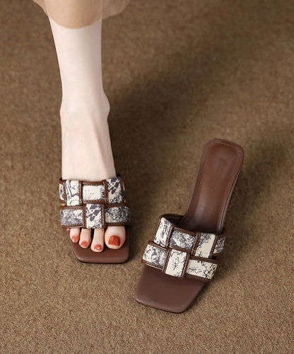 Fashion Splicing Slide Brown Wedge Toe Peep Sandals