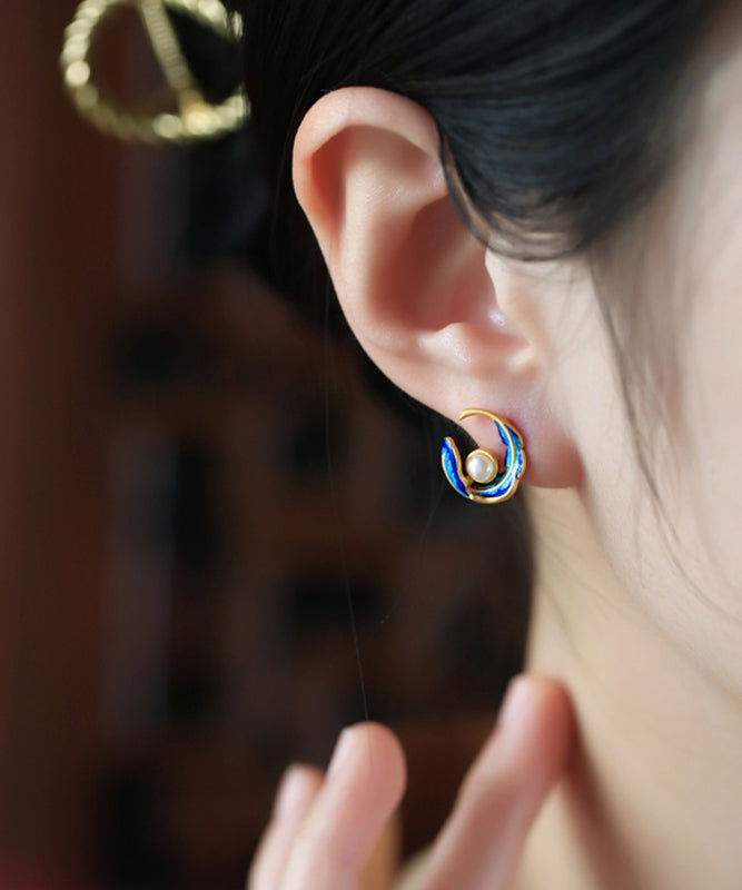 Earrings Copper Feather Hoop Pearl Alloy Fashion Colorblock