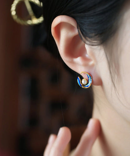 Earrings Copper Feather Hoop Pearl Alloy Fashion Colorblock