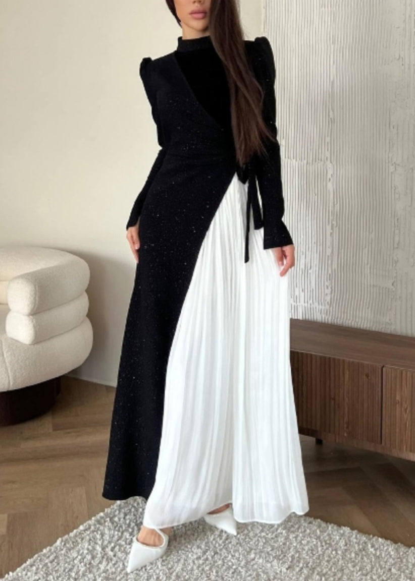 Fashion Colorblock Patchwork Wrinkled Fake Two Piece Dress WO053