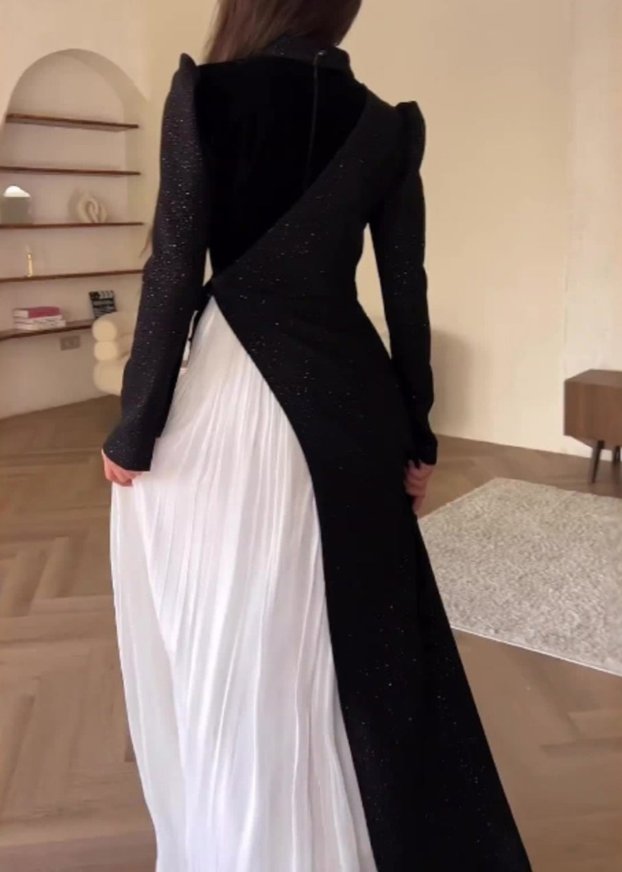 Fashion Colorblock Patchwork Wrinkled Fake Two Piece Dress WO053