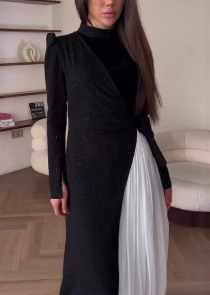 Fashion Colorblock Patchwork Wrinkled Fake Two Piece Dress WO053