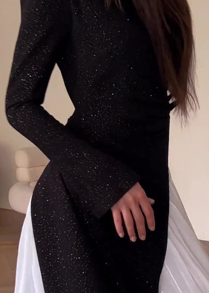 Fashion Colorblock Patchwork Wrinkled Fake Two Piece Dress WO053